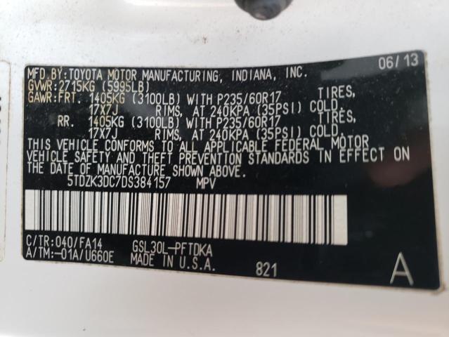 Photo 9 VIN: 5TDZK3DC7DS384157 - TOYOTA SIENNA 