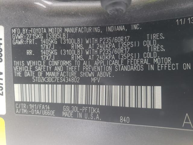 Photo 9 VIN: 5TDZK3DC7ES434802 - TOYOTA SIENNA 