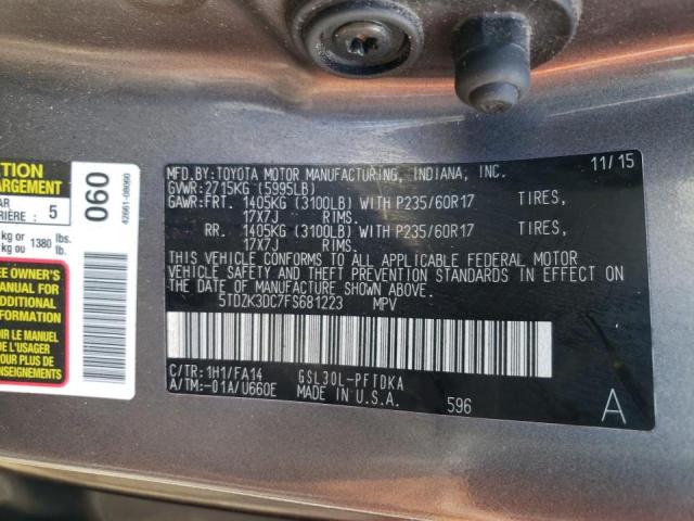 Photo 9 VIN: 5TDZK3DC7FS681223 - TOYOTA SIENNA 