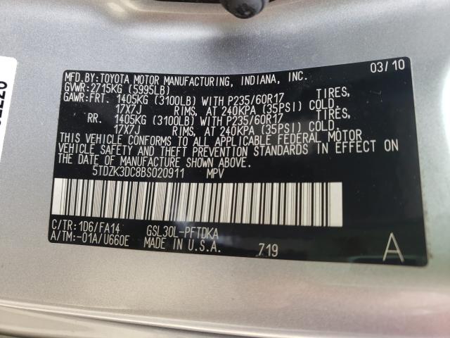 Photo 9 VIN: 5TDZK3DC8BS020911 - TOYOTA SIENNA 