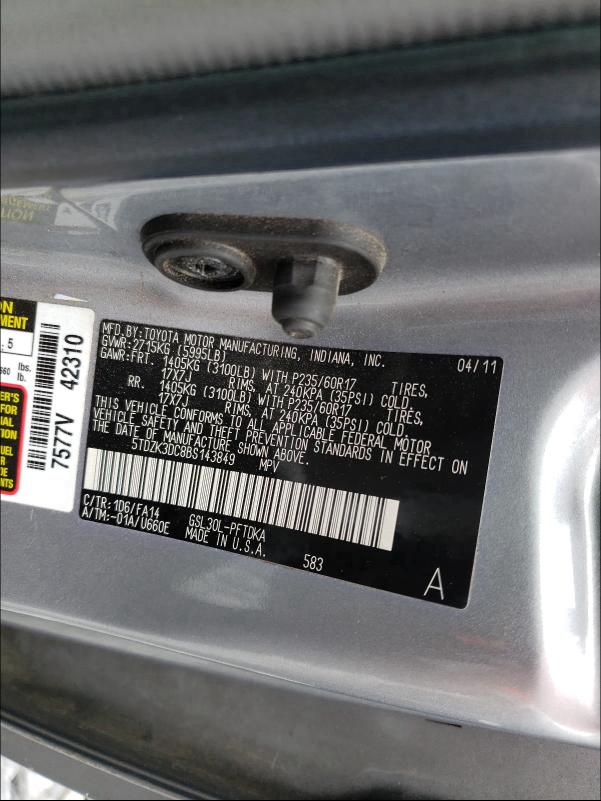 Photo 9 VIN: 5TDZK3DC8BS143849 - TOYOTA SIENNA 