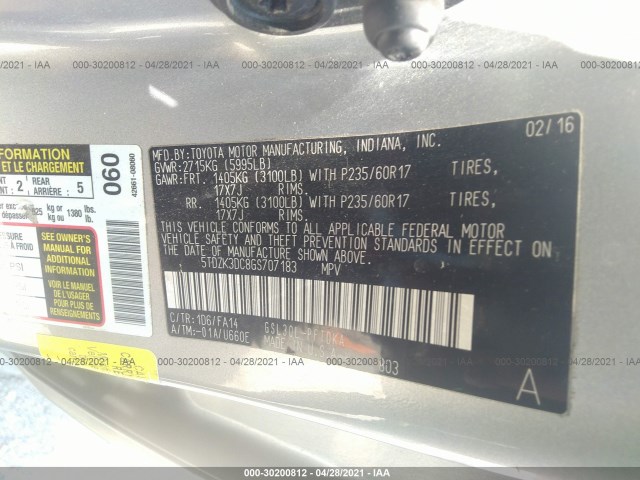 Photo 8 VIN: 5TDZK3DC8GS707183 - TOYOTA SIENNA 