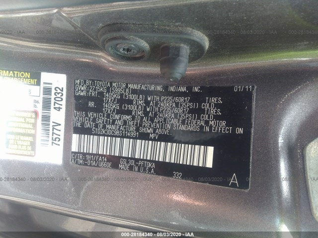 Photo 8 VIN: 5TDZK3DC9BS114991 - TOYOTA SIENNA 