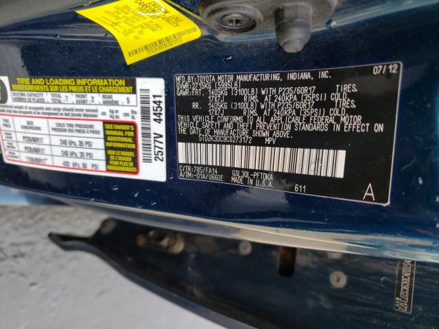 Photo 9 VIN: 5TDZK3DC9CS273172 - TOYOTA SIENNA 