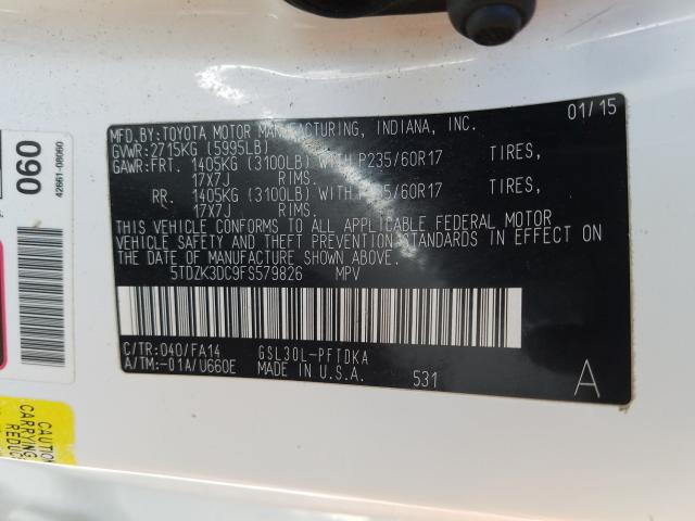 Photo 9 VIN: 5TDZK3DC9FS579826 - TOYOTA SIENNA 