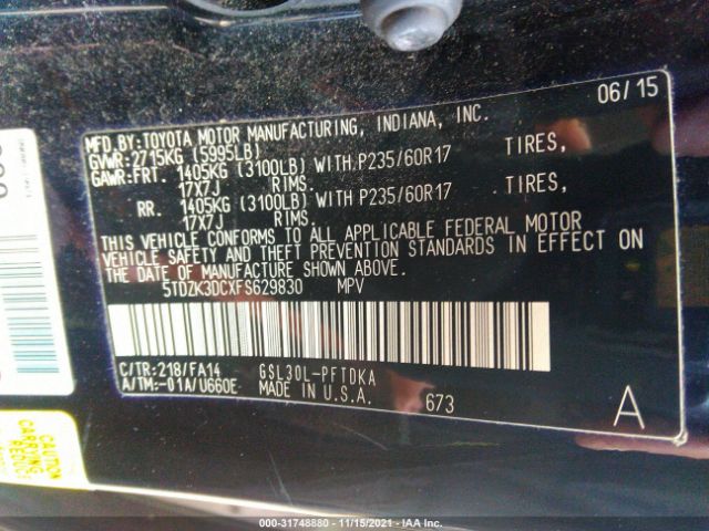 Photo 8 VIN: 5TDZK3DCXFS629830 - TOYOTA SIENNA 