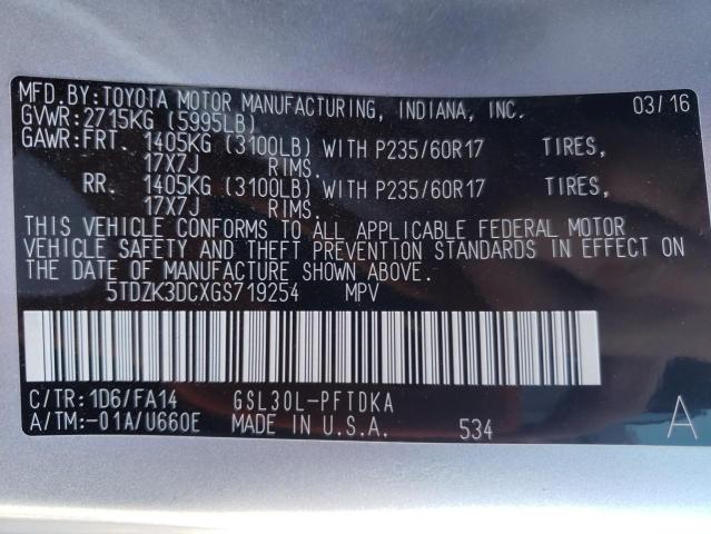 Photo 9 VIN: 5TDZK3DCXGS719254 - TOYOTA SIENNA 