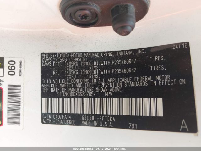 Photo 8 VIN: 5TDZK3DCXGS737057 - TOYOTA SIENNA 