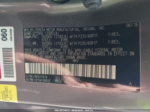 Photo 8 VIN: 5TDZK3DCXGS757017 - TOYOTA SIENNA 