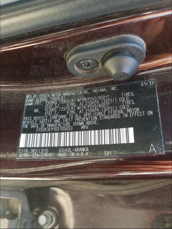 Photo 9 VIN: 5TDZK3EH1DS105053 - TOYOTA HIGHLANDER 