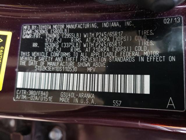 Photo 13 VIN: 5TDZK3EH1DS110530 - TOYOTA HIGHLANDER 