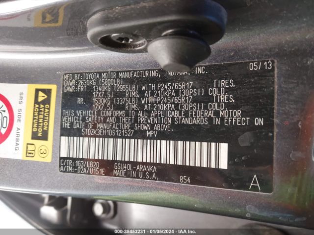 Photo 8 VIN: 5TDZK3EH1DS121527 - TOYOTA HIGHLANDER 