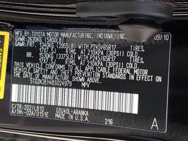 Photo 9 VIN: 5TDZK3EH4BS024979 - TOYOTA HIGHLANDER 