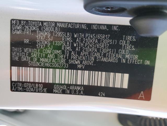 Photo 12 VIN: 5TDZK3EH6CS062733 - TOYOTA HIGHLANDER 