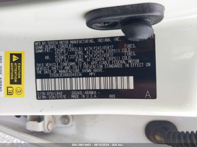 Photo 8 VIN: 5TDZK3EHXBS049336 - TOYOTA HIGHLANDER 