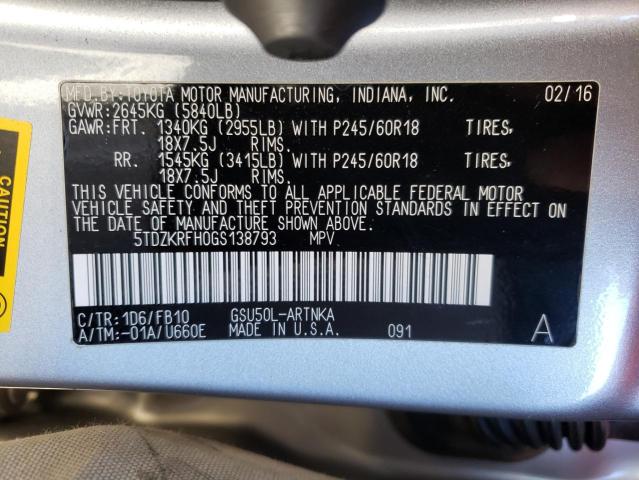 Photo 12 VIN: 5TDZKRFH0GS138793 - TOYOTA HIGHLANDER 