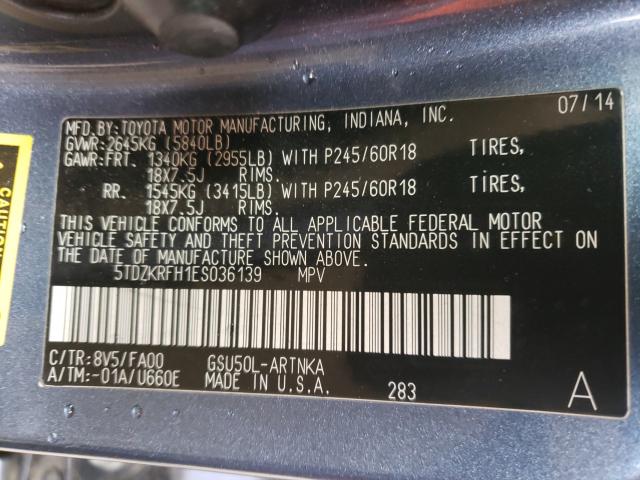 Photo 9 VIN: 5TDZKRFH1ES036139 - TOYOTA HIGHLANDER 