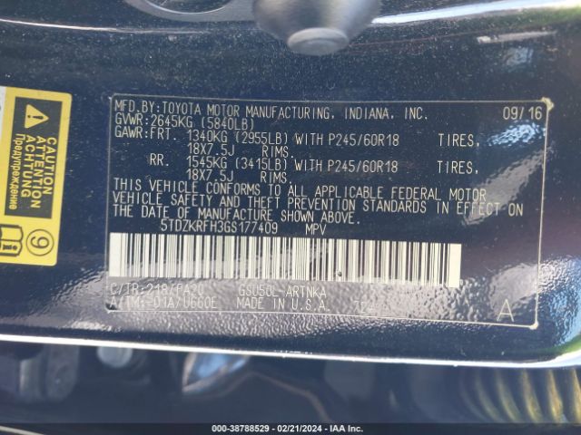 Photo 8 VIN: 5TDZKRFH3GS177409 - TOYOTA HIGHLANDER 