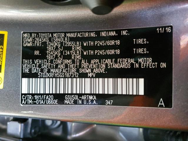 Photo 9 VIN: 5TDZKRFH5GS187312 - TOYOTA HIGHLANDER 