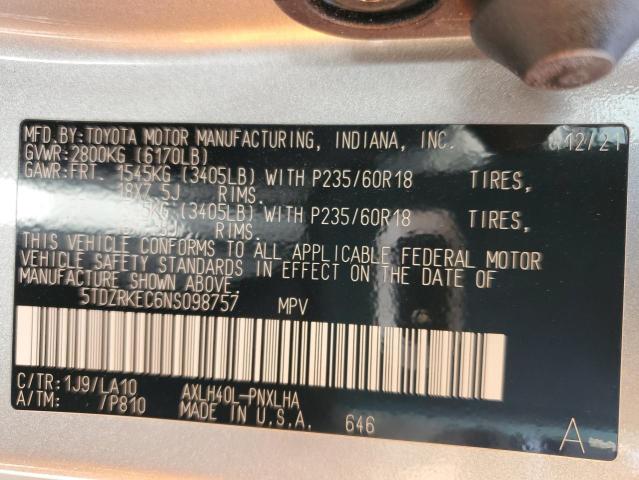 Photo 13 VIN: 5TDZRKEC6NS098757 - TOYOTA SIENNA LIM 