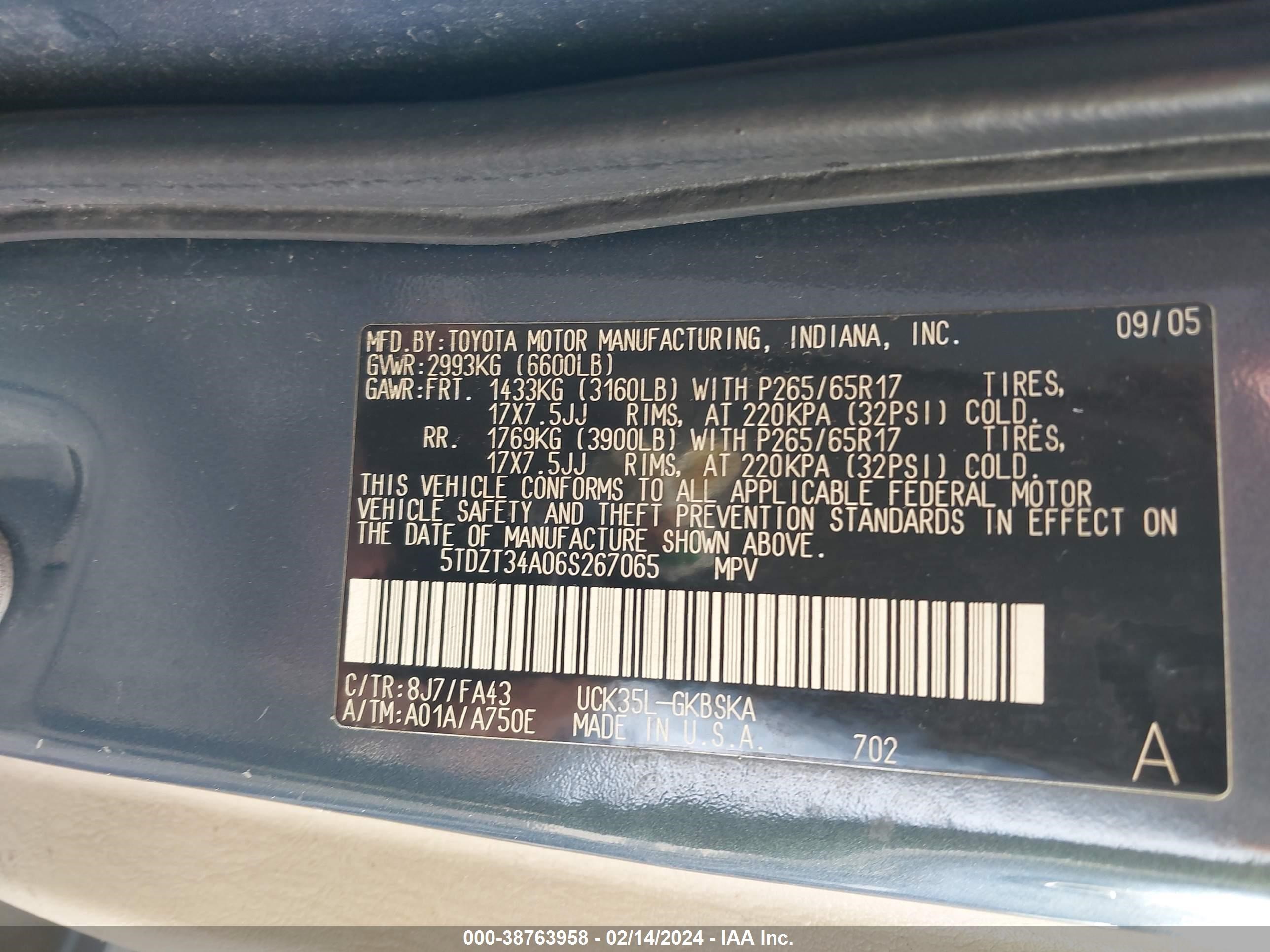 Photo 8 VIN: 5TDZT34A06S267065 - TOYOTA SEQUOIA 