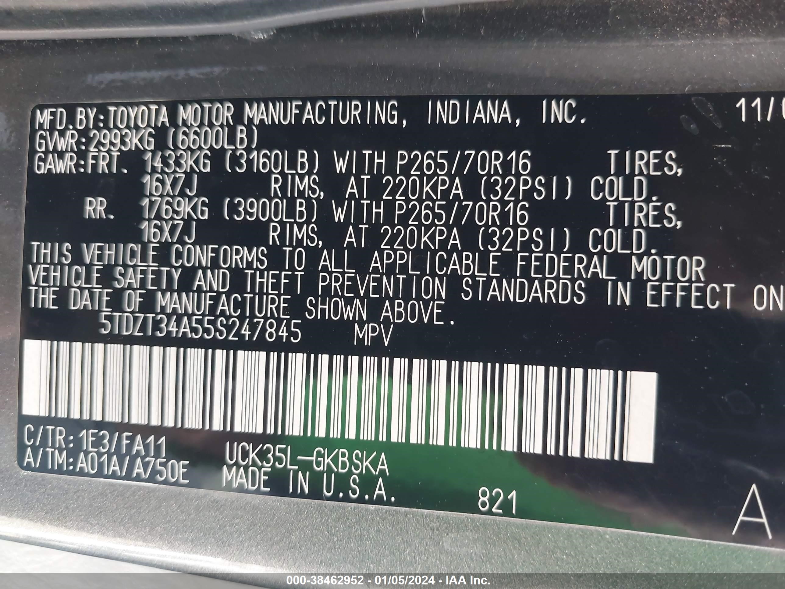 Photo 8 VIN: 5TDZT34A55S247845 - TOYOTA SEQUOIA 