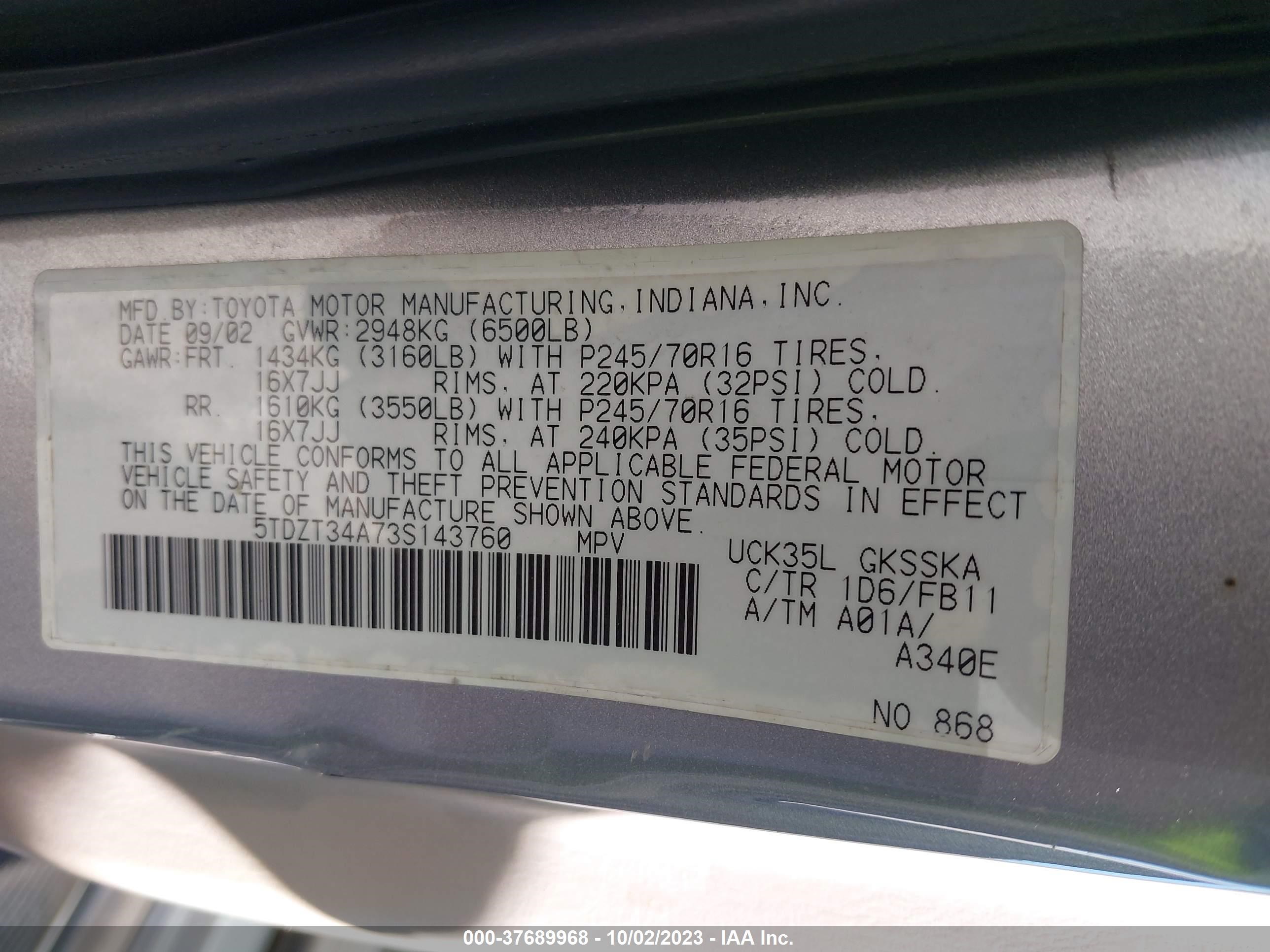 Photo 8 VIN: 5TDZT34A73S143760 - TOYOTA SEQUOIA 