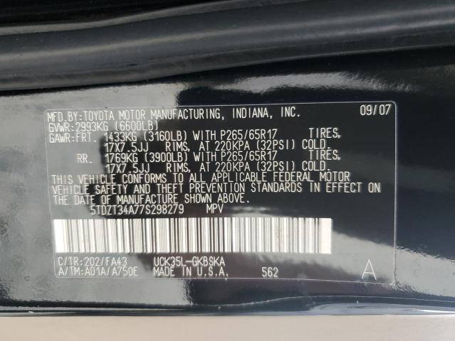 Photo 12 VIN: 5TDZT34A77S298279 - TOYOTA SEQUOIA SR 