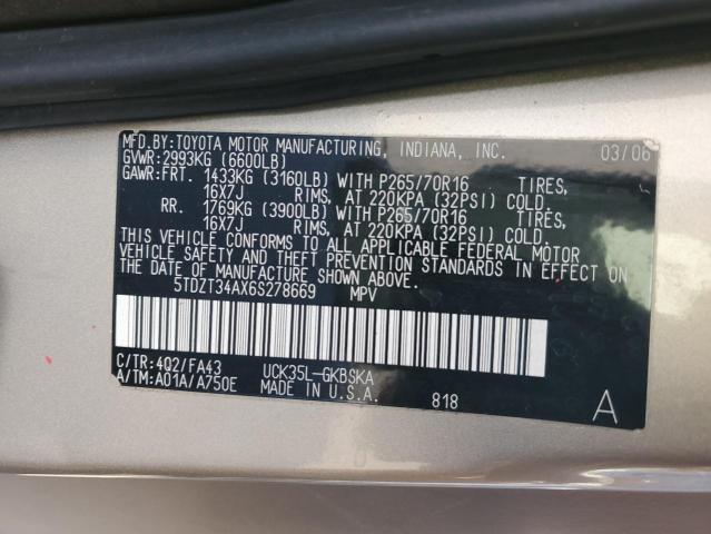 Photo 12 VIN: 5TDZT34AX6S278669 - TOYOTA SEQUOIA SR 