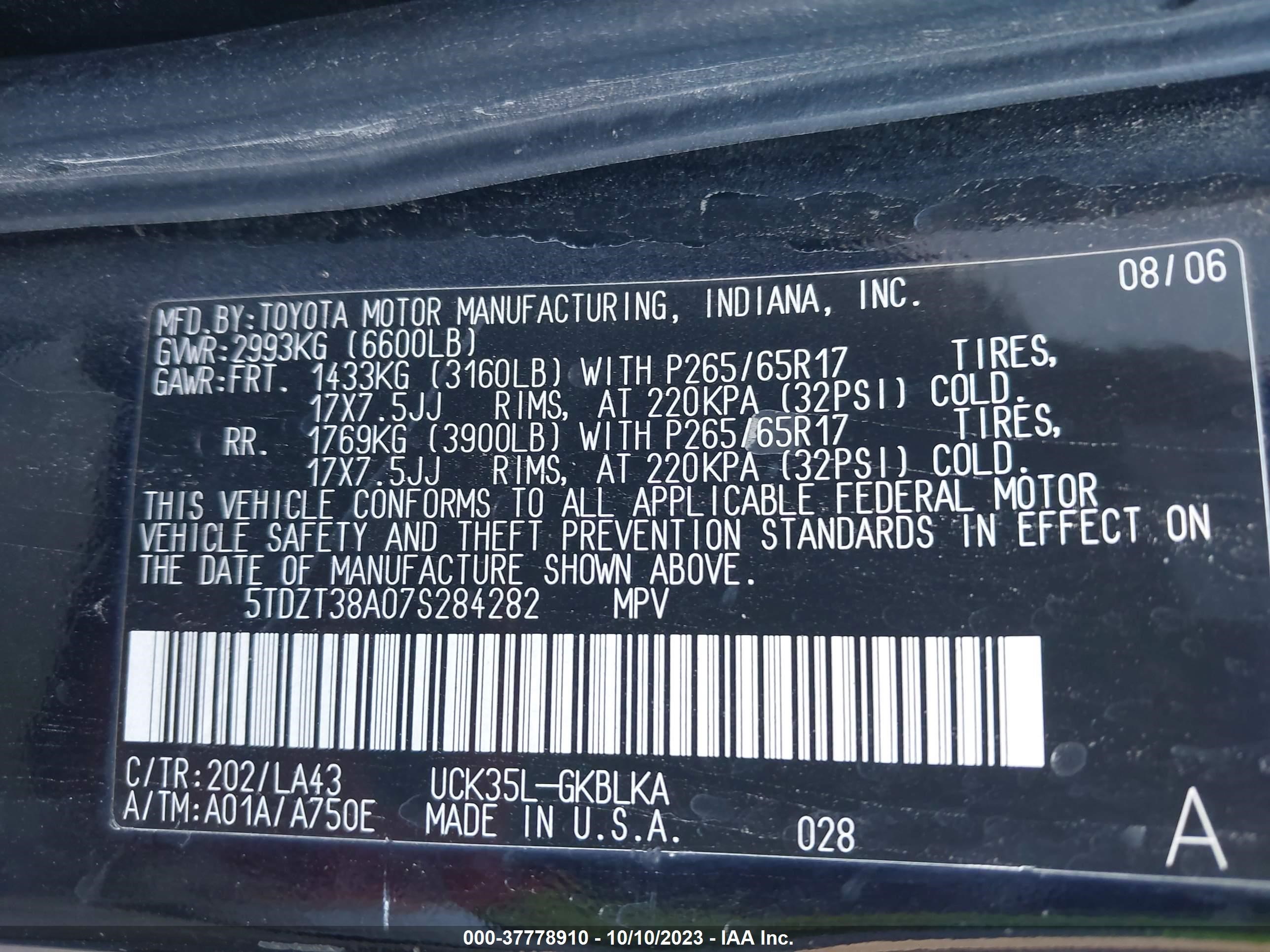 Photo 8 VIN: 5TDZT38A07S284282 - TOYOTA SEQUOIA 