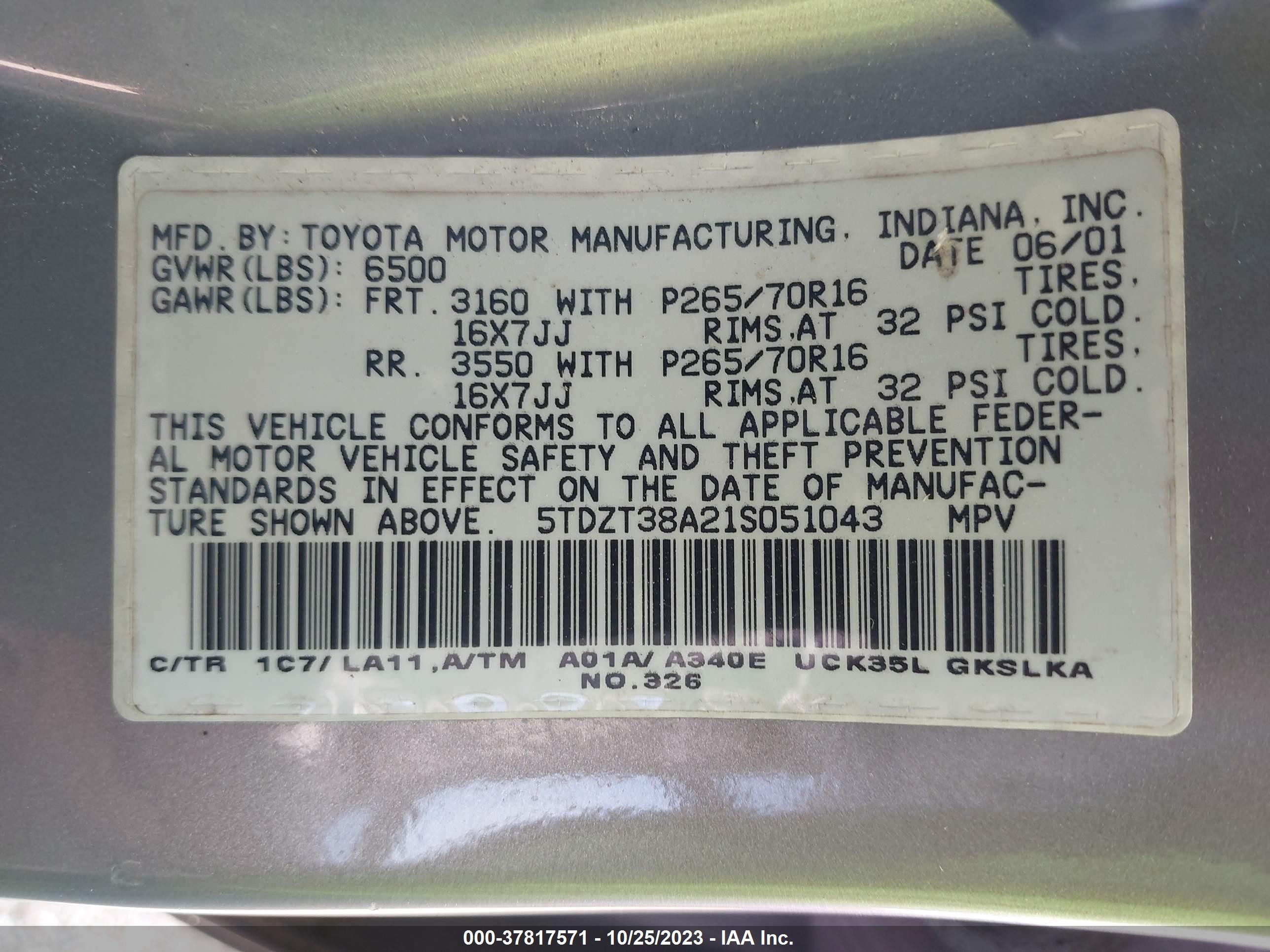 Photo 8 VIN: 5TDZT38A21S051043 - TOYOTA SEQUOIA 