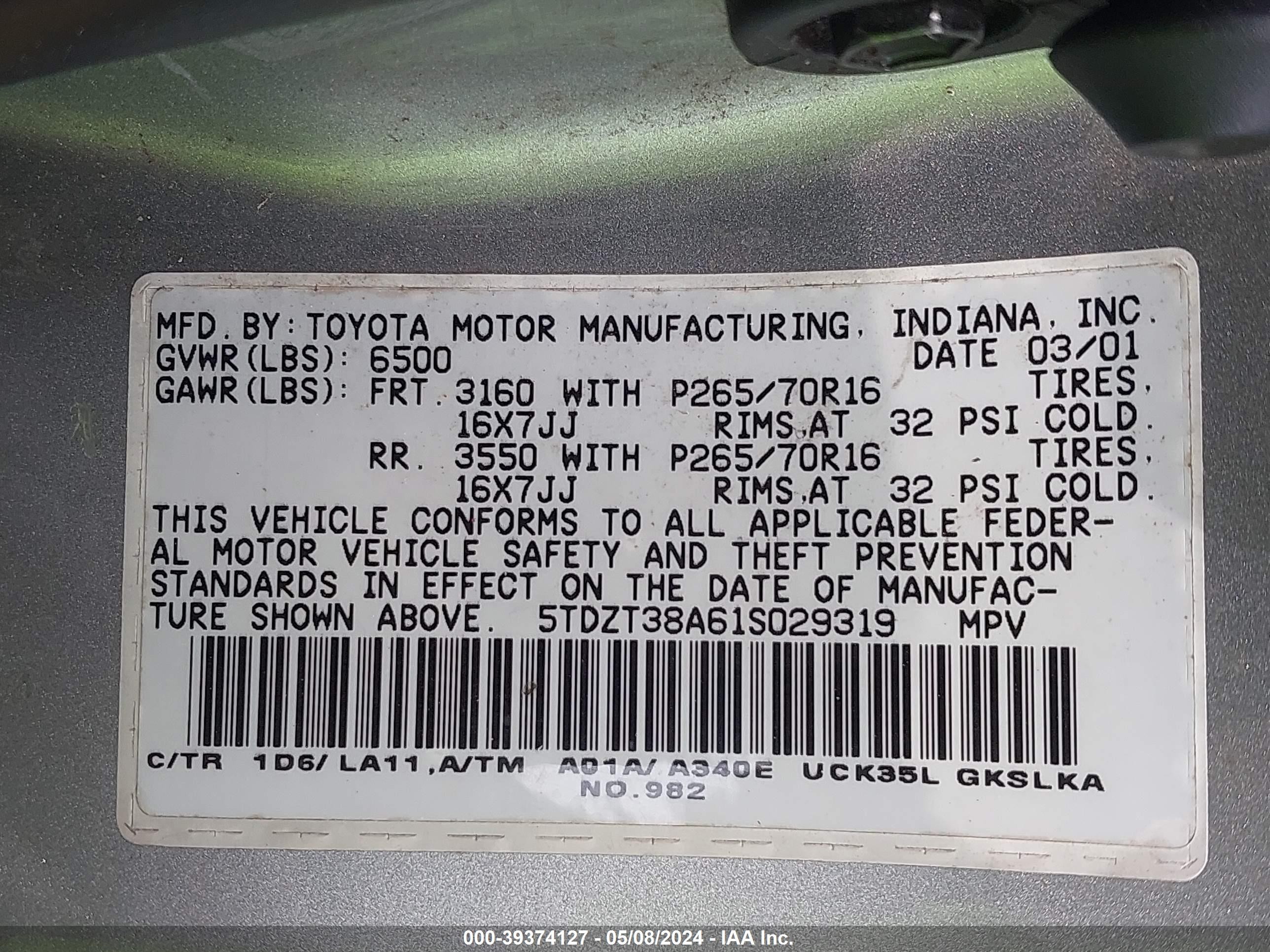 Photo 8 VIN: 5TDZT38A61S029319 - TOYOTA SEQUOIA 