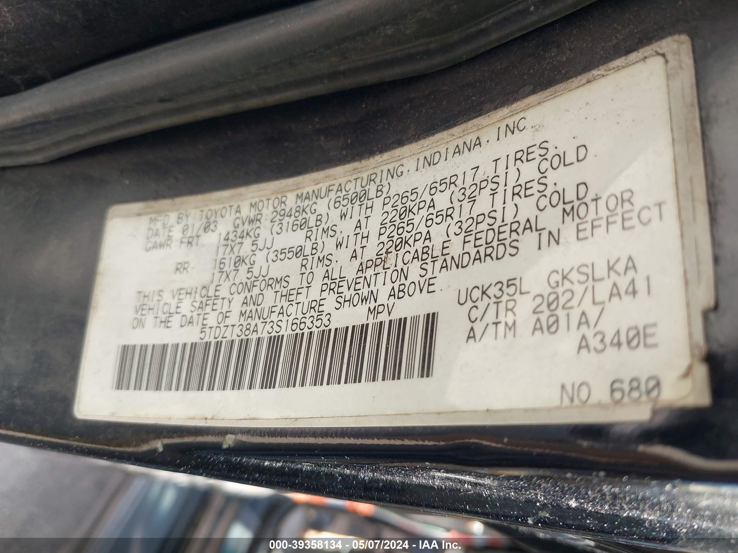 Photo 8 VIN: 5TDZT38A73S166353 - TOYOTA SEQUOIA 