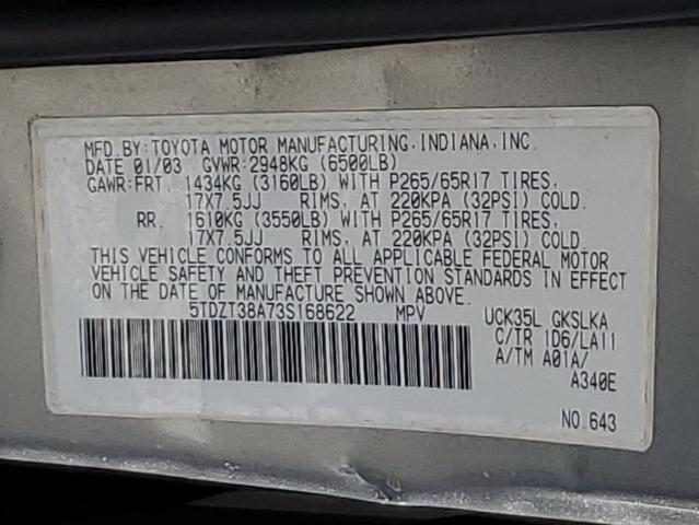 Photo 12 VIN: 5TDZT38A73S168622 - TOYOTA SEQUOIA LI 