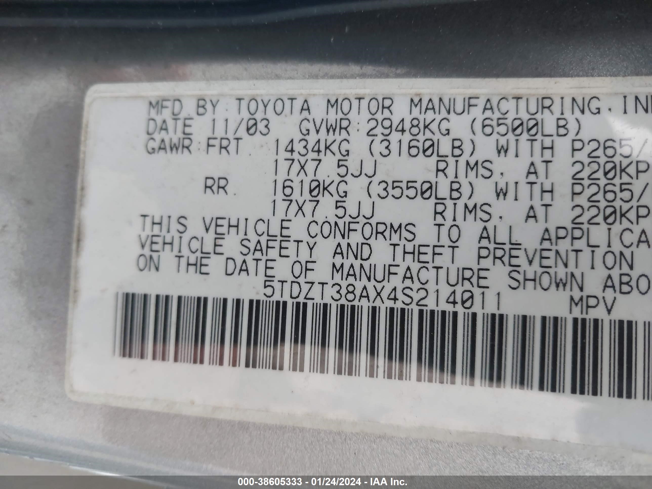 Photo 8 VIN: 5TDZT38AX4S214011 - TOYOTA SEQUOIA 