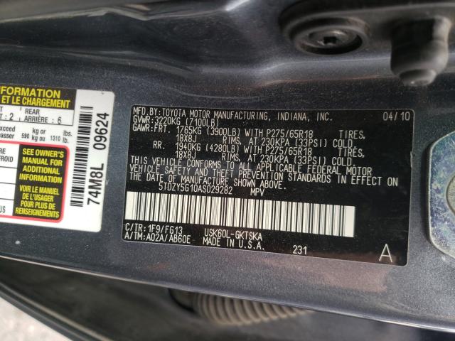 Photo 9 VIN: 5TDZY5G10AS029282 - TOYOTA SEQUOIA SR 