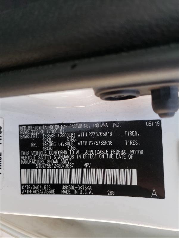 Photo 9 VIN: 5TDZY5G12KS073687 - TOYOTA SEQUOIA SR 