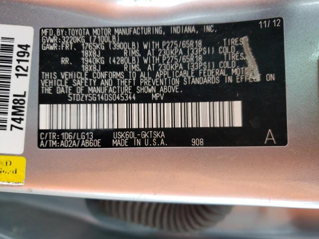 Photo 9 VIN: 5TDZY5G14DS045344 - TOYOTA SEQUOIA SR 