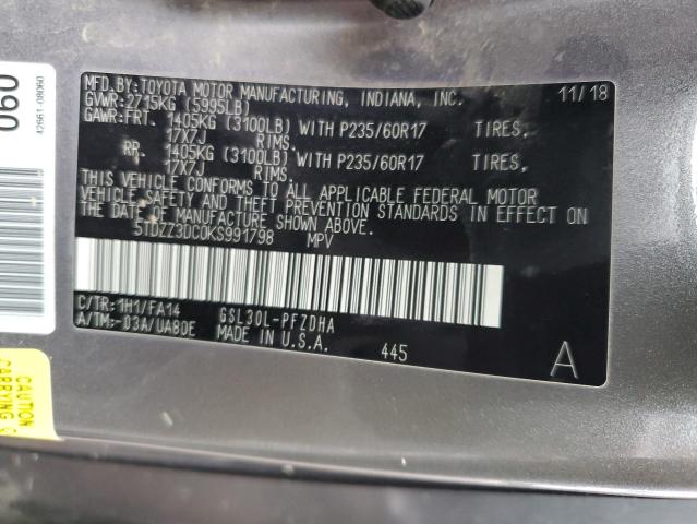 Photo 12 VIN: 5TDZZ3DC0KS991798 - TOYOTA SIENNA 