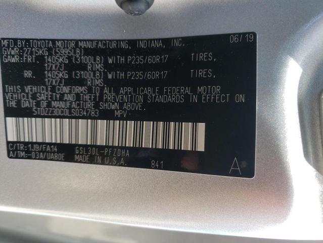 Photo 9 VIN: 5TDZZ3DC0LS034783 - TOYOTA SIENNA L 