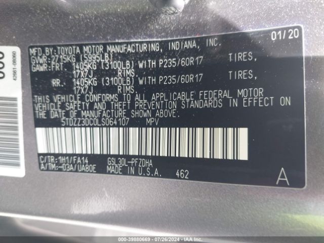 Photo 8 VIN: 5TDZZ3DC0LS064107 - TOYOTA SIENNA 