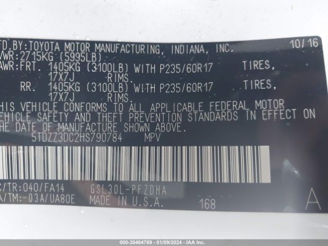 Photo 8 VIN: 5TDZZ3DC2HS790784 - TOYOTA SIENNA 