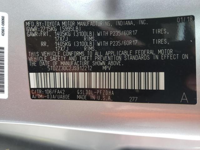 Photo 9 VIN: 5TDZZ3DC2JS912212 - TOYOTA SIENNA L 