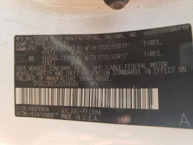 Photo 9 VIN: 5TDZZ3DC5JS938593 - TOYOTA SIENNA L 