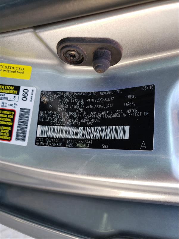 Photo 9 VIN: 5TDZZ3DC7JS948123 - TOYOTA SIENNA L 