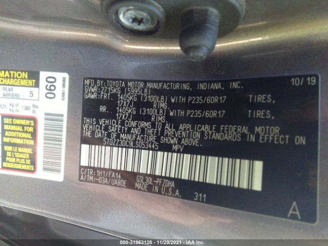 Photo 8 VIN: 5TDZZ3DC9LS053445 - TOYOTA SIENNA 