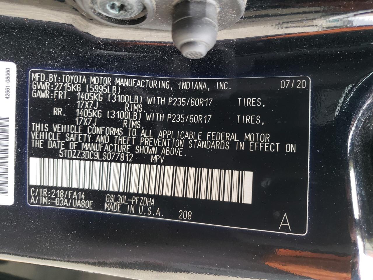 Photo 13 VIN: 5TDZZ3DC9LS077812 - TOYOTA SIENNA 