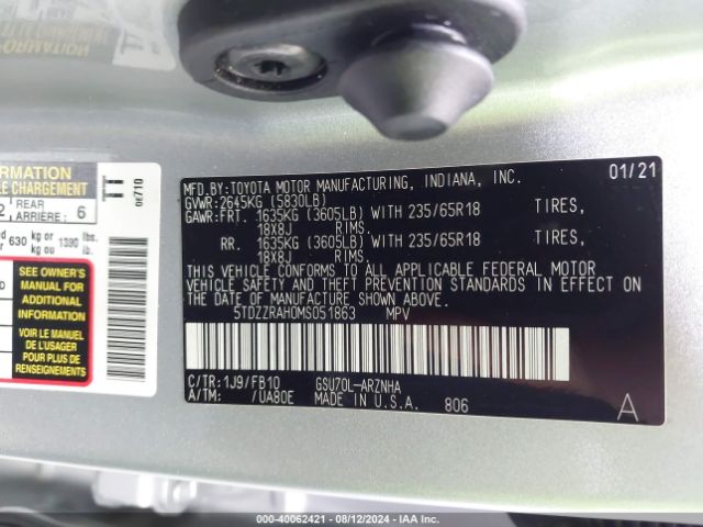 Photo 8 VIN: 5TDZZRAH0MS051863 - TOYOTA HIGHLANDER 