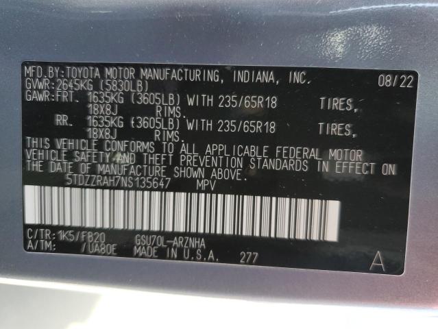 Photo 11 VIN: 5TDZZRAH7NS135647 - TOYOTA HIGHLANDER 