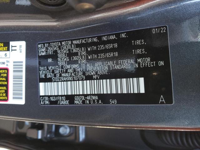 Photo 9 VIN: 5TDZZRAHXNS107079 - TOYOTA HIGHLANDER 